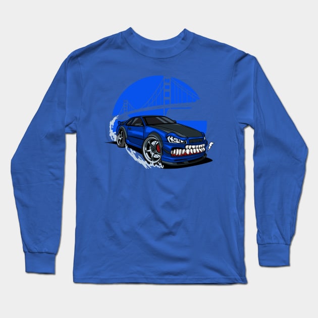 Monster blue drift car Long Sleeve T-Shirt by beanbeardy